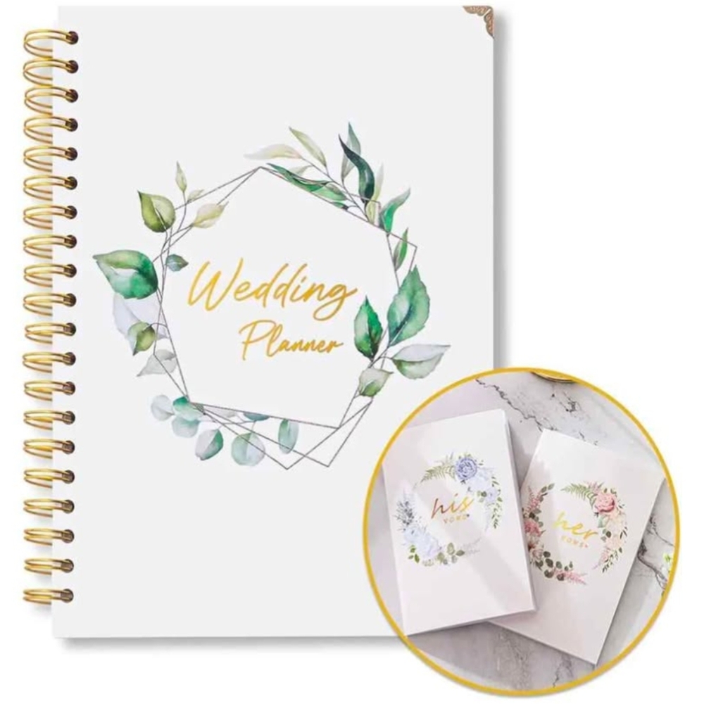 New White and Gold Wedding Planner With Vow Books